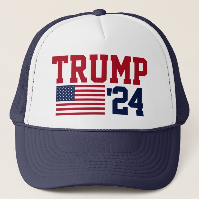 Gorra De Camionero Bandera estadounidense Donald Trump 2024 (Anverso)