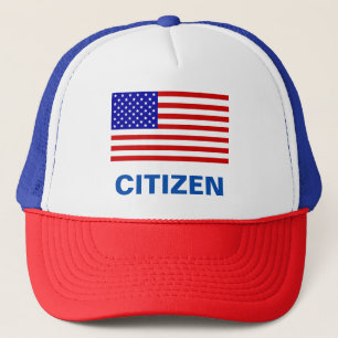 Gorra De Camionero Bandera estadounidense editable y texto ciudadano
