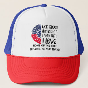 Gorra De Camionero Bandera estadounidense flor con honrosa bendición