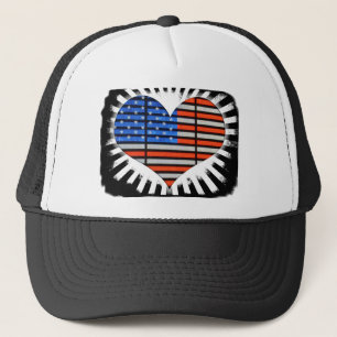 Gorra De Camionero Bandera estadounidense modelada por el corazón pat