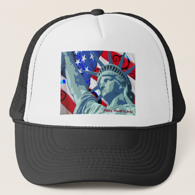 Gorra De Camionero Bandera estadounidense patriótica y estatua de la  (Anverso)