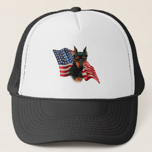 Gorra De Camionero Bandera estadounidense Pinscher en miniatura negra