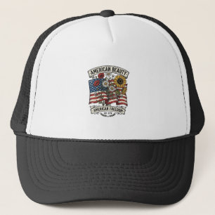Gorra De Camionero Bandera Floral American Beauty Patriótica