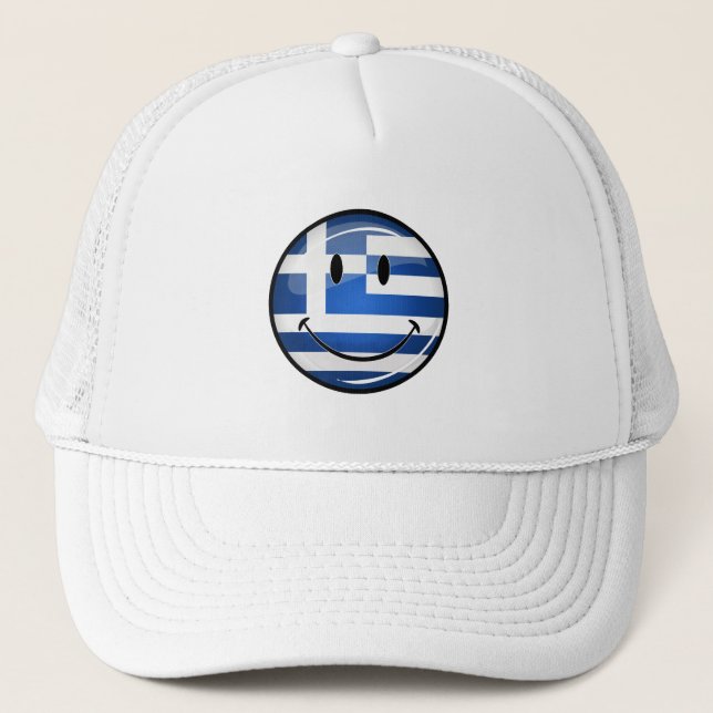 Gorra De Camionero Bandera griega sonriente (Anverso)