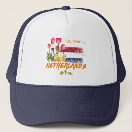 Gorra De Camionero Bandera holandesa vintage y tulipán holandés
