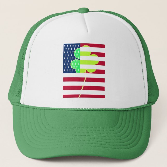 Gorra De Camionero Bandera irlandesa norteamericana Shamrock Clover S (Anverso)