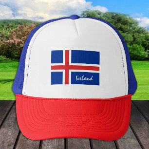 Gorra De Camionero Bandera islandesa y fanáticos de vacaciones y depo