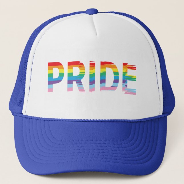 Gorra De Camionero Bandera LGBTQIA del arco iris del Orgullo Gay Azul (Anverso)