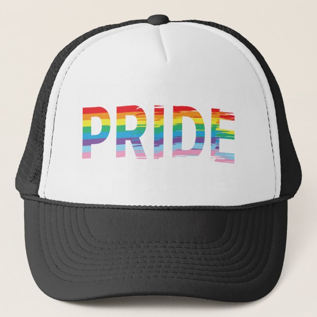 Gorra De Camionero Bandera LGBTQIA del arcoiris del ORGULLO, negro de (Anverso)
