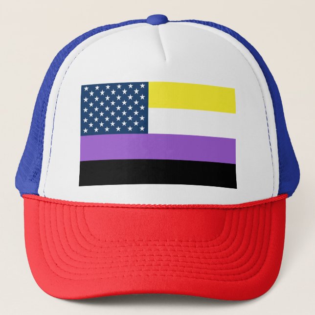 Gorra De Camionero Bandera no binaria de Estados Unidos Patriótico (Anverso)