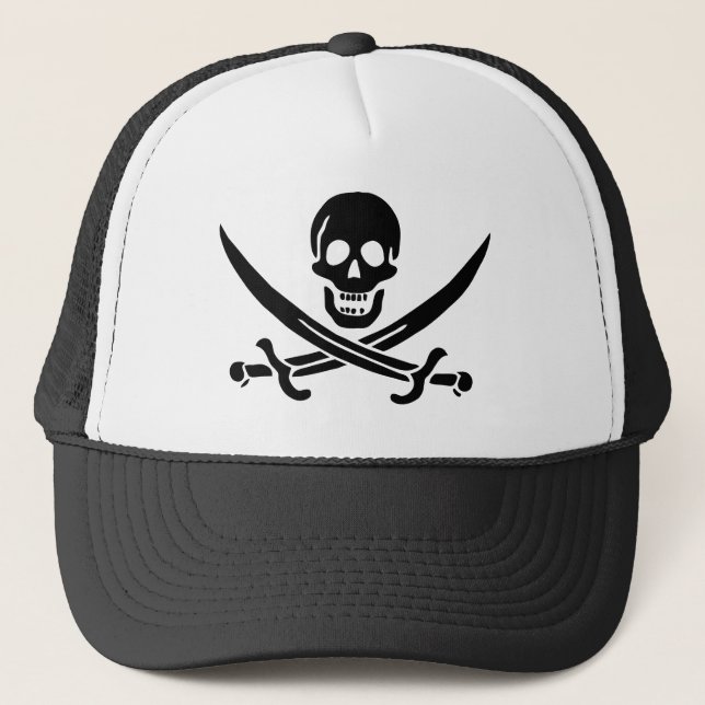 Gorra De Camionero Bandera Pirata Calavera Espadas Cruzadas (Anverso)