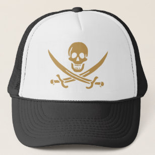 Gorra De Camionero Bandera pirata de cráneo de oro y espadas de Calic