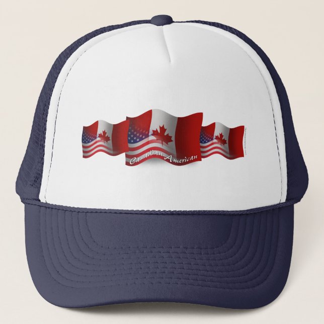 Gorra De Camionero Bandera que agita Canadiense-Americana (Anverso)