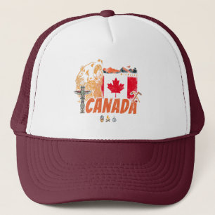 Gorra De Camionero Bandera Vintage De Canadá Y Vacaciones De Oso Griz