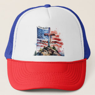 Gorra De Camionero Bandera y cruz "Dios bendiga a América"