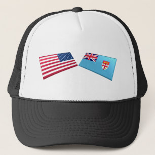 Gorra De Camionero Banderas de los E.E.U.U. y de Fiji