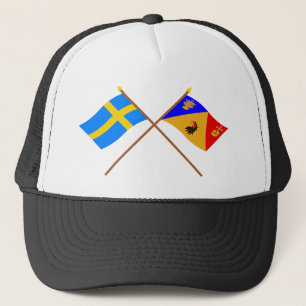 Gorra De Camionero Banderas del län cruzado de Suecia y de Stockholm