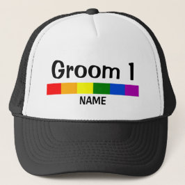 Gorra De Camionero Banner de bandera arcoiris boda Groom 1 Nombre