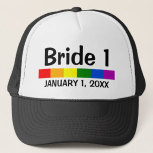 Gorra De Camionero Banner de bandera arcoiris boda Novia 1