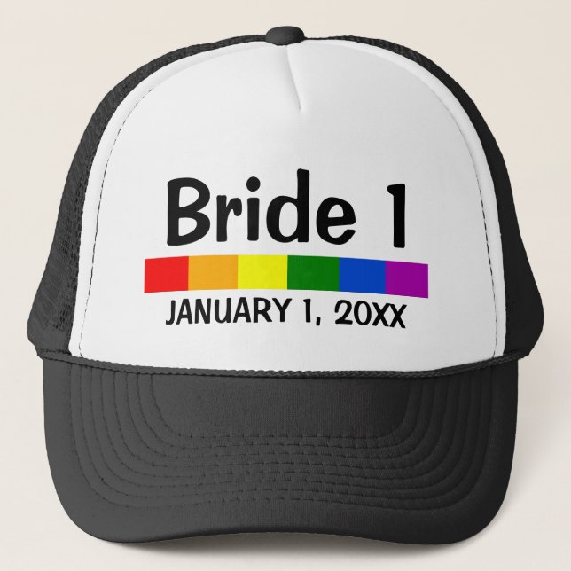 Gorra De Camionero Banner de bandera arcoiris boda Novia 1 (Anverso)