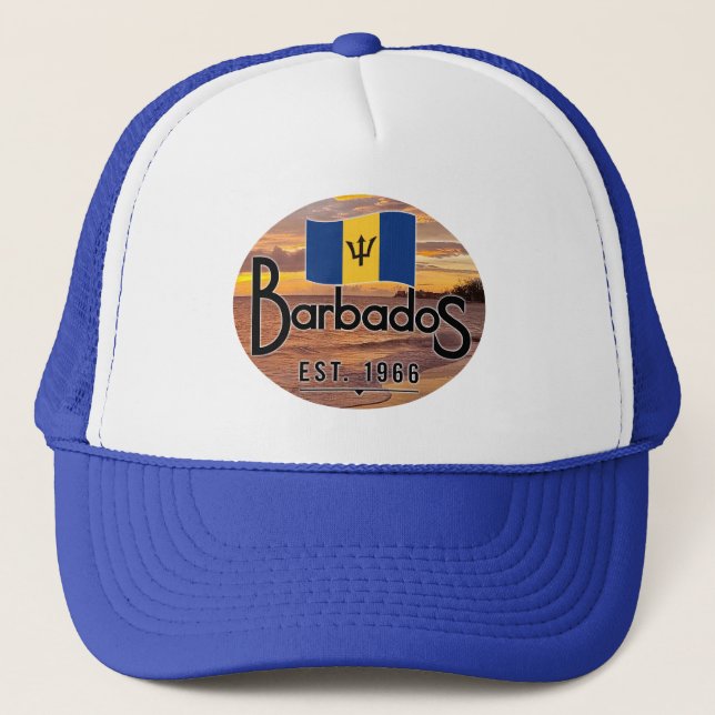 Gorra De Camionero "Barbados Este. Atardecer De 1966 Con Bandera De B (Anverso)