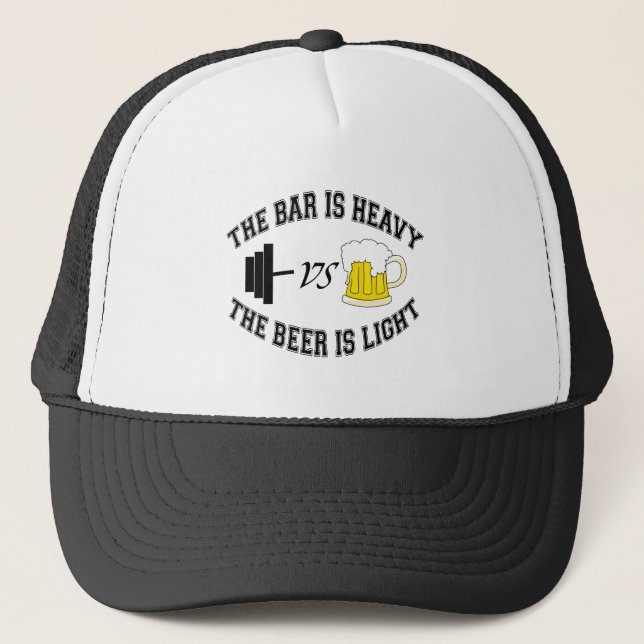 Gorra De Camionero Barbell frente a cerveza (Anverso)
