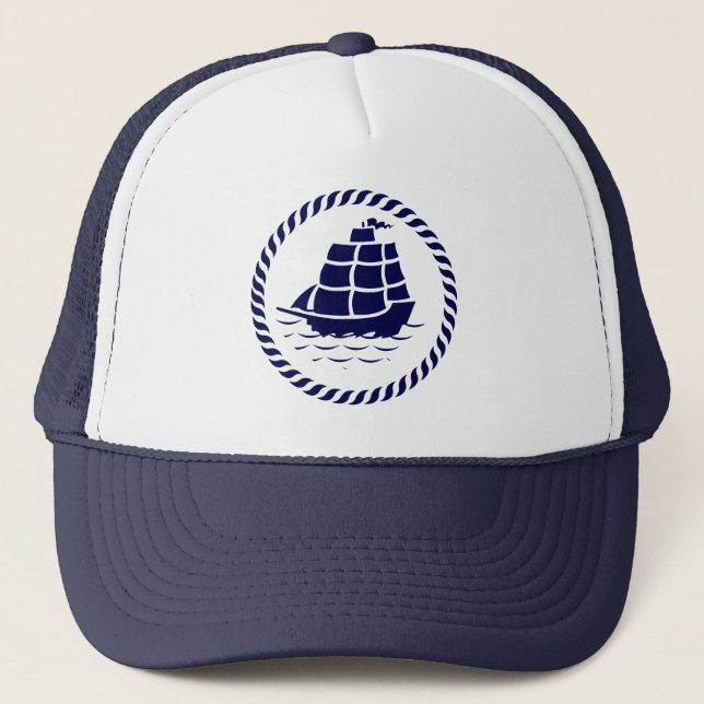 Gorra De Camionero Barco Náutico Azul y Blanco de la Marina Cuta (Anverso)