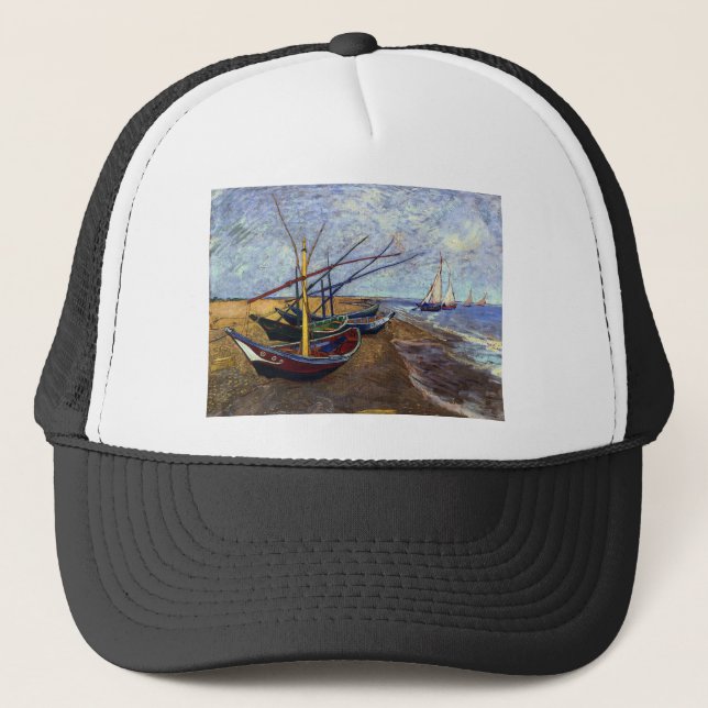 Gorra De Camionero Barcos de pesca en la playa (Anverso)