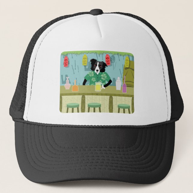 Gorra De Camionero Barra de bambú de Tiki del border collie (Anverso)