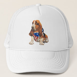 Gorra De Camionero Basset Hound Patriótico Americano