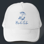 Gorra De Camionero Beach Bachelorette fin de semana costero<br><div class="desc">Bachelorette fin de semana gorra de la tribu de novias,  con tumbonas y paraguas dibujados a mano. Fácil de cambiar para cualquier fiesta.</div>