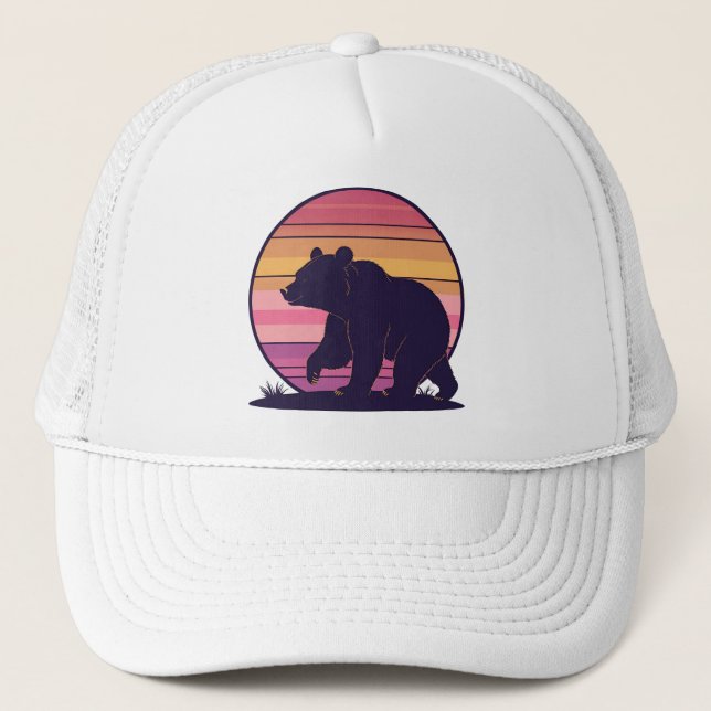 Gorra De Camionero Bearly Awake - Funny Retro Bear Sunset (Anverso)