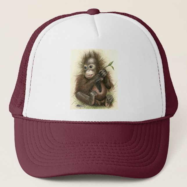 Gorra De Camionero Bebé de Orangután con hojas (Anverso)