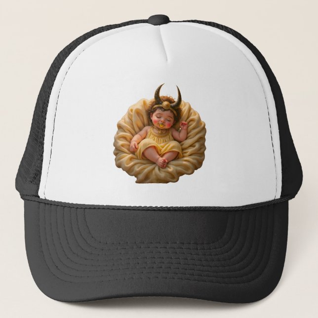 Gorra De Camionero Bebé Isis durmiendo – Diosa de la Luz. (Anverso)