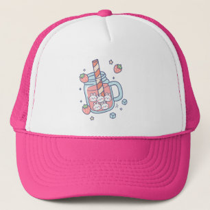 Gorra De Camionero Bebida de fresa Kawaii Bunny