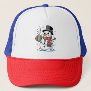 Gorra De Camionero Bebida de hombre de nieve de Navidad bebiendo Matc