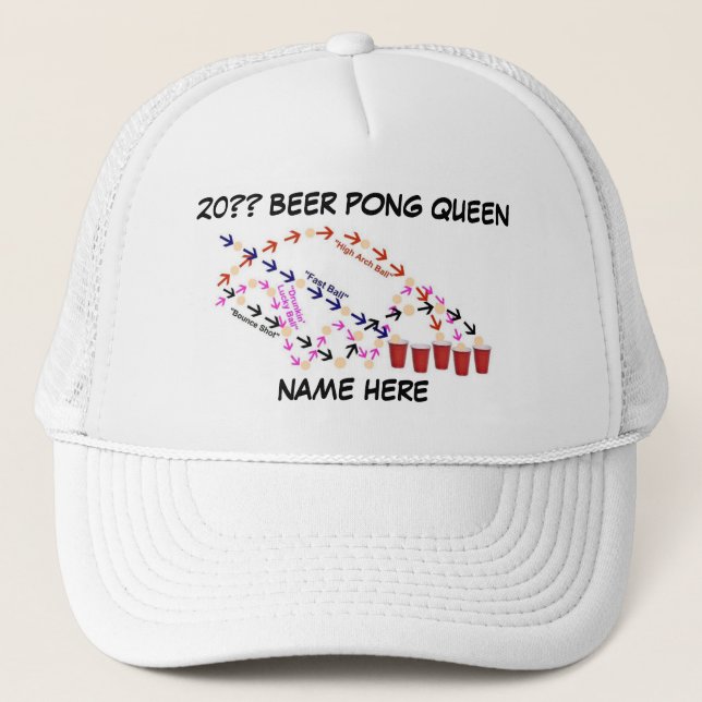 Gorra De Camionero Beer Pong Queen personalizada (Anverso)