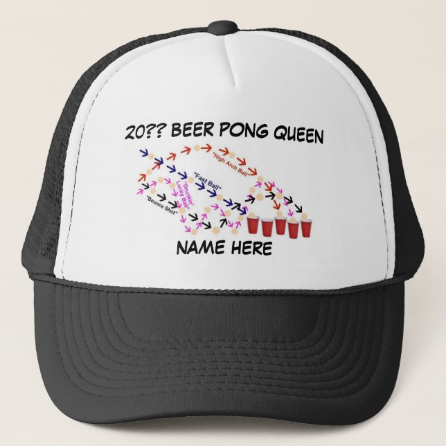 Gorra De Camionero Beer Pong Queen personalizada (Anverso)