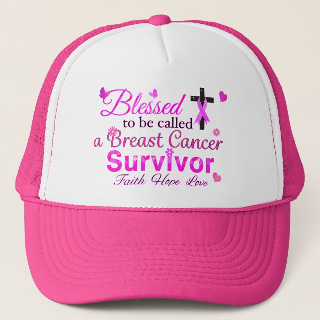 Gorra De Camionero Bendita sobreviviente de cáncer de mama (Anverso)