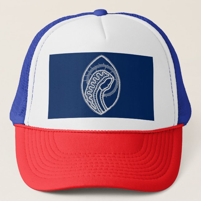 Gorra De Camionero Bendita Virgen María, encaje blanco, azul marino (Anverso)
