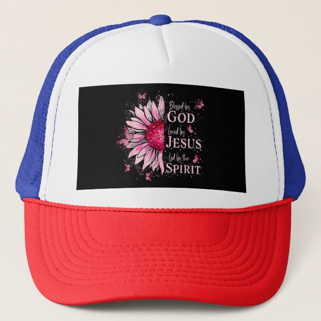 Gorra De Camionero Bendito Por Dios - Amado Por Jesús Girasol Rosa (Anverso)