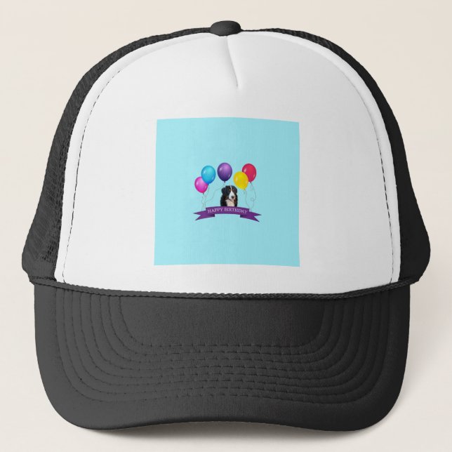 Gorra De Camionero Bernese Mountain Dog Happy Birday (Anverso)