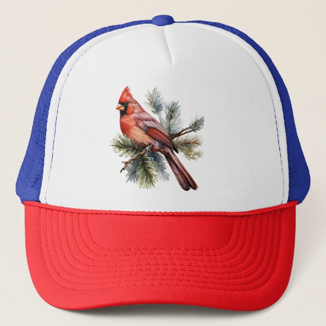 Gorra De Camionero Berries rojas vibrantes con frondosas hojas verdes (Anverso)