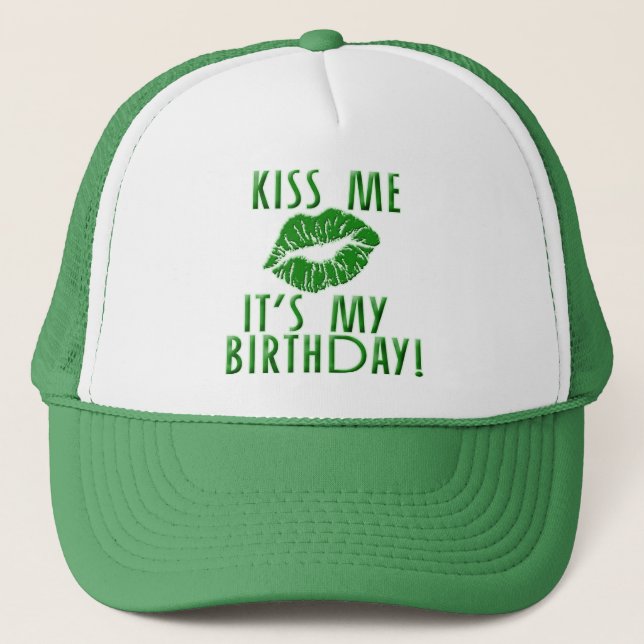 Gorra De Camionero Bésame es mi cumpleaños en verde (Anverso)