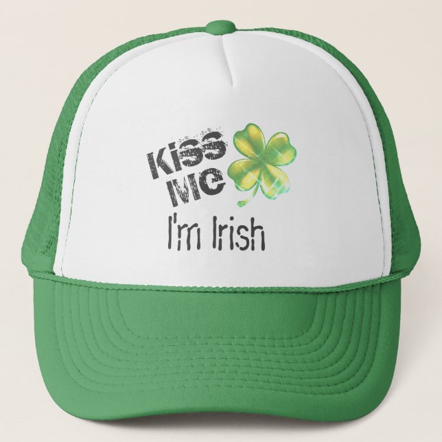 Gorra De Camionero Bésame, soy irlandés, shamrock, (Anverso)