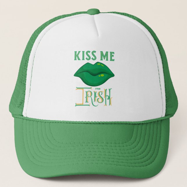 Gorra De Camionero Bésame soy irlandés St. Patrick's Day Green Shamro (Anverso)
