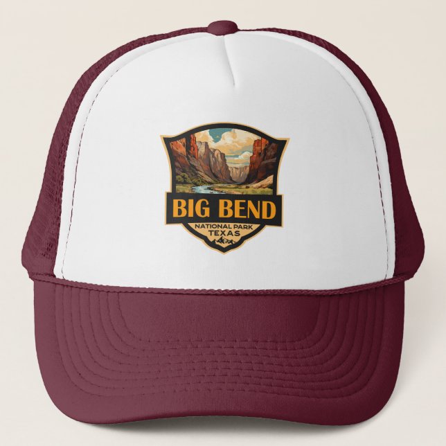 Gorra De Camionero Big Bend Ilustracion del Parque Nacional Insignia  (Anverso)