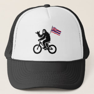 Gorra De Camionero Bigfoot en bicicleta con la bandera de Hawái