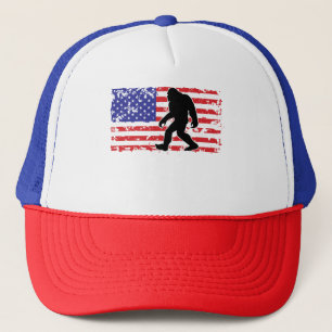 Gorra De Camionero Bigfoot y la bandera estadounidense