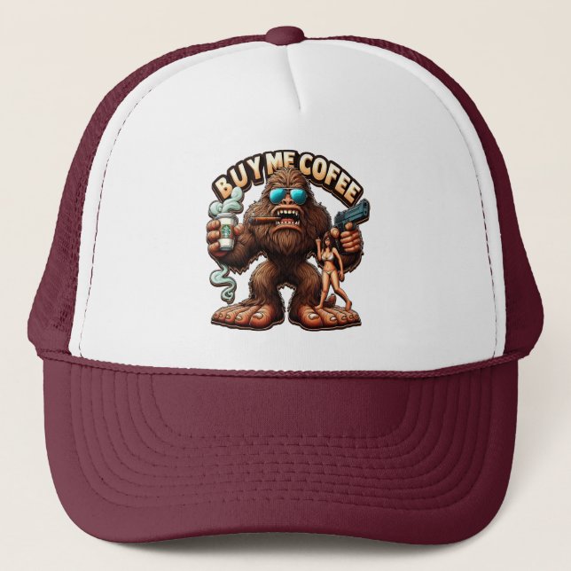 Gorra De Camionero Bigfoots Morning Brew Cómprame Un Café (Anverso)